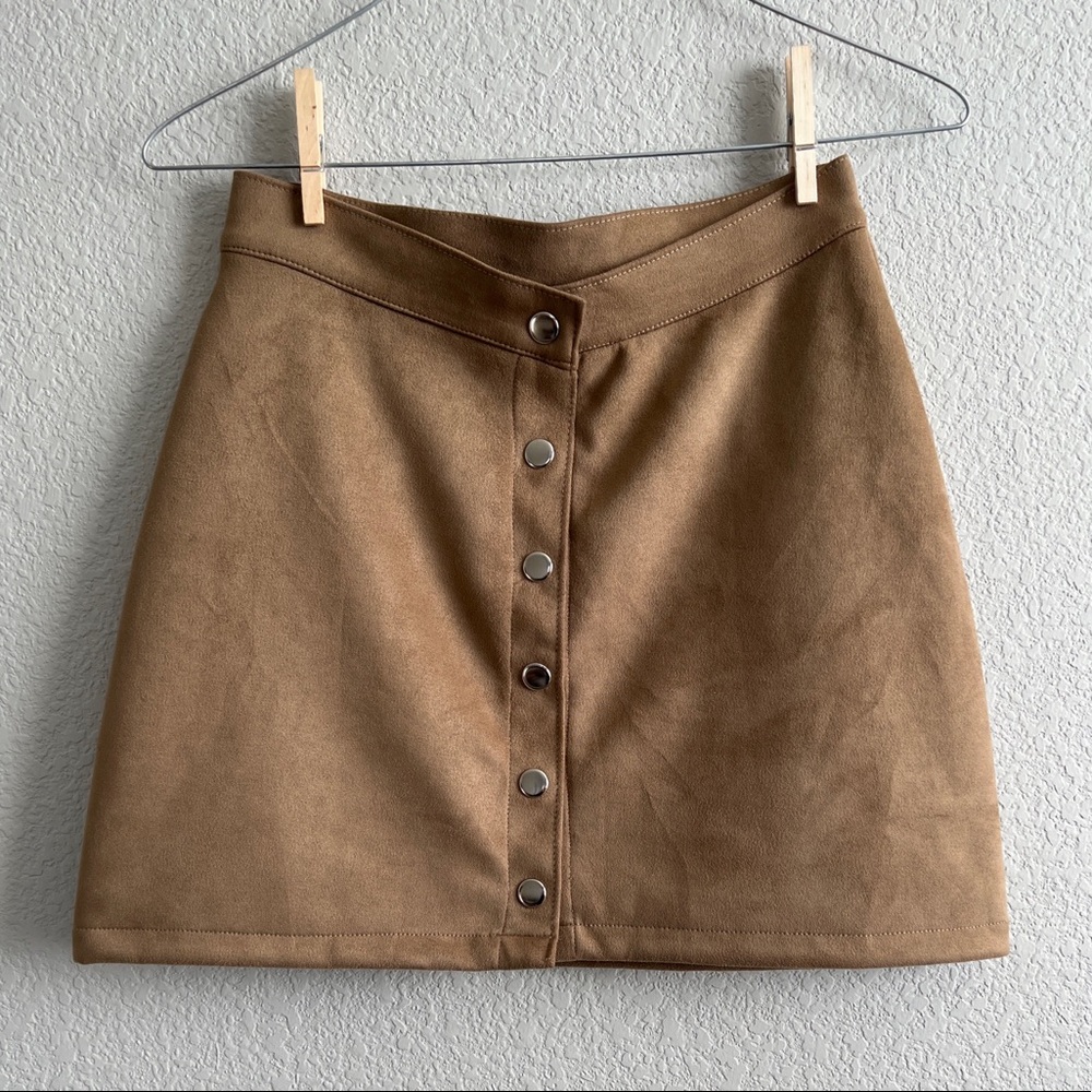 Brown Velvet Front Silver Button Mini Skirt